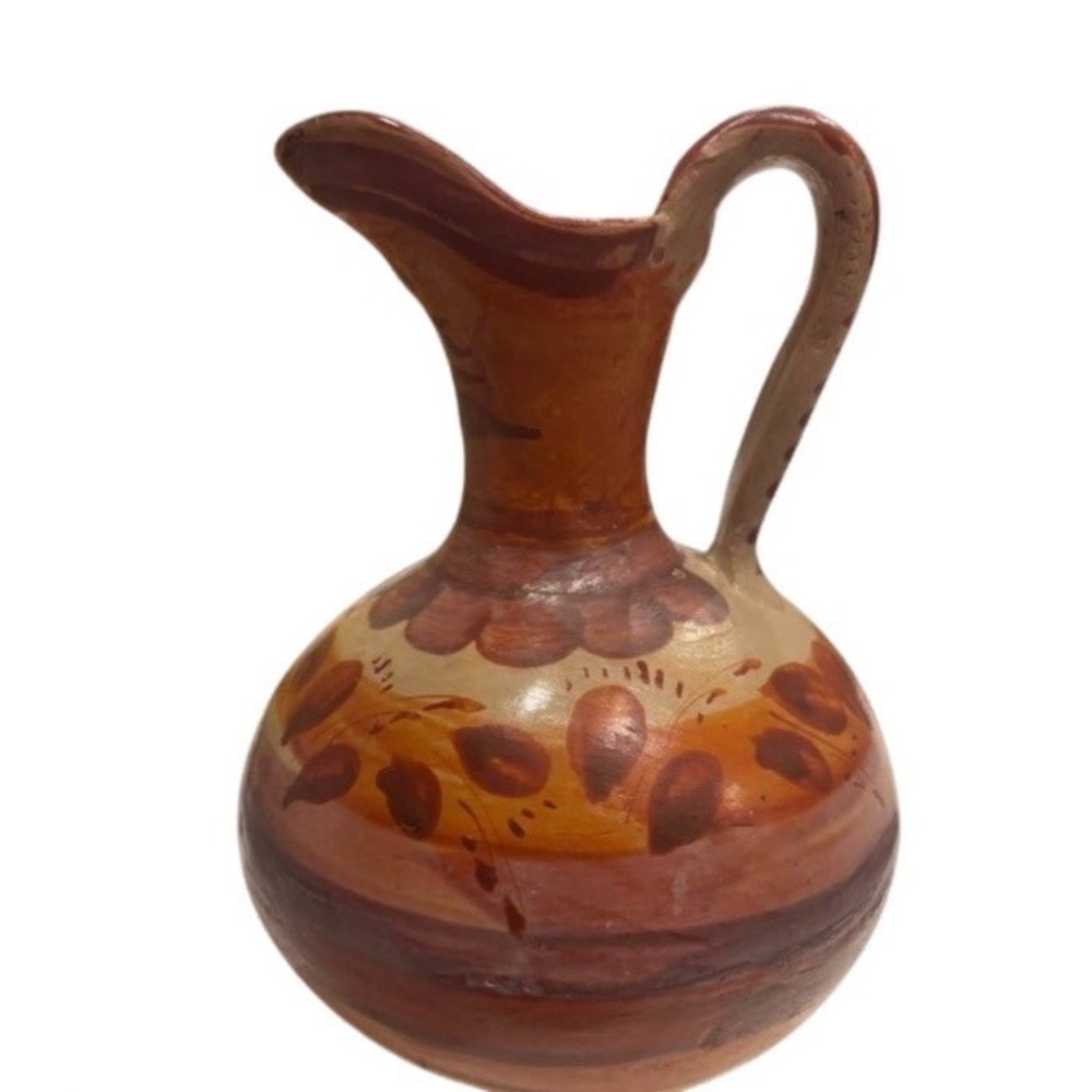 Vintage hand painted‎ Tonala Mexican Pottery Pitcher-Burnished Earth Tones